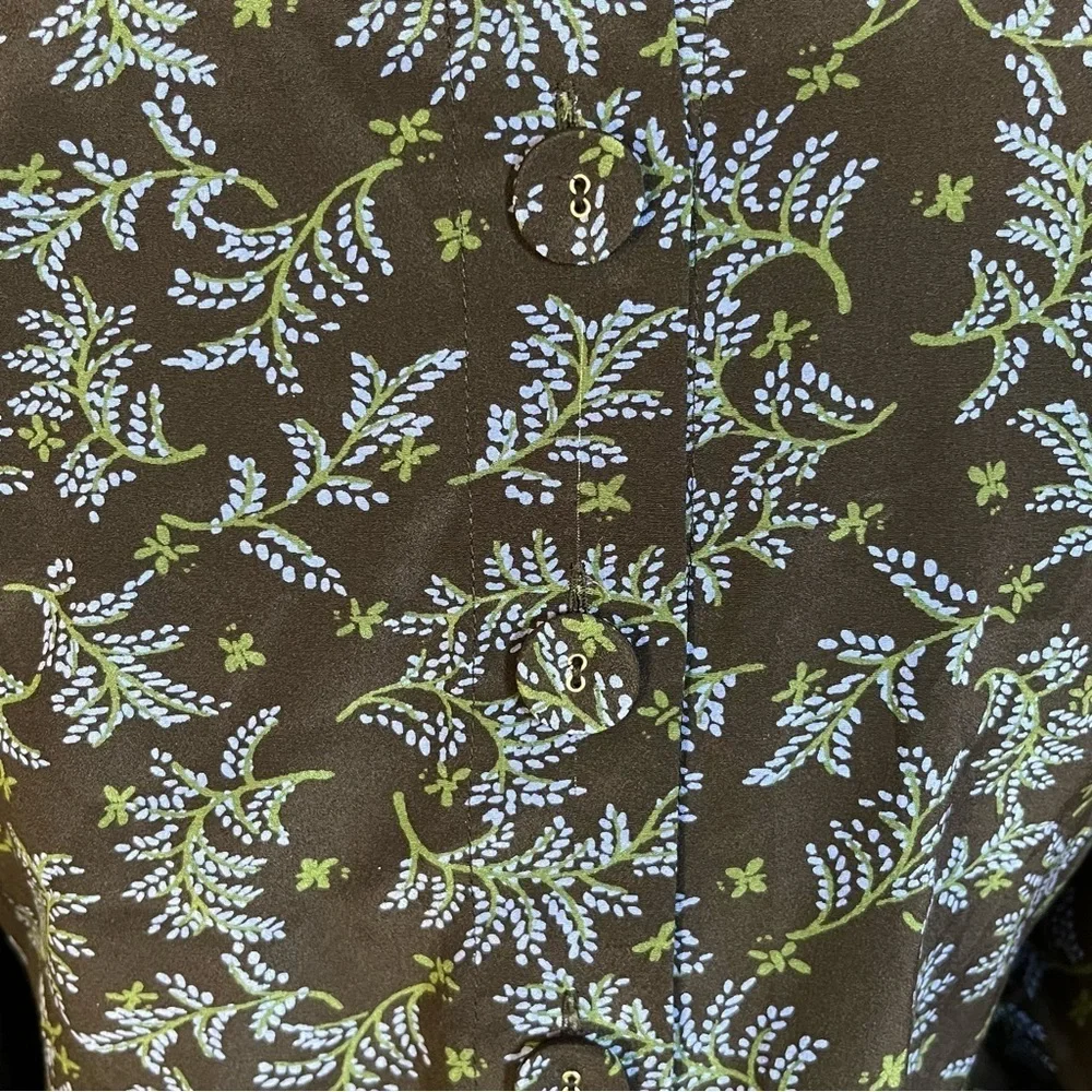 Veronica Beard Clarke Top Silk Floral Button Back Puff Sleeve Black/Blue Size 0 - Picture 6 of 9